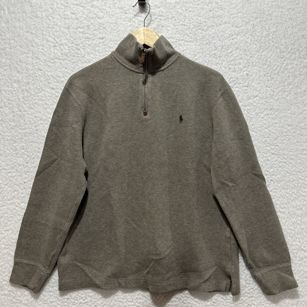 Polo Ralph Lauren‎ Men's Sweater Size M Tan 1/4 Zip Knit Pony Logo Embroidered